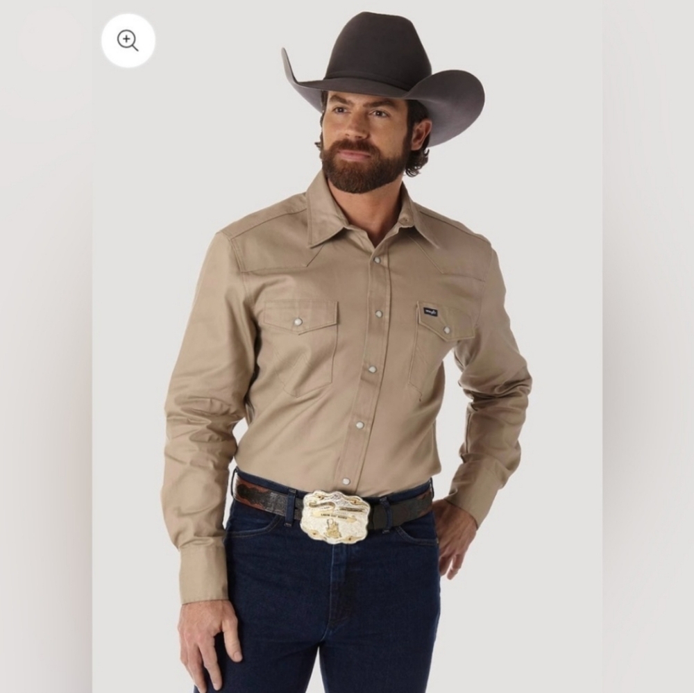 Wrangler Men's Cowboy Cut® Twill Long Sleeve Snap Front Western Work Shirt LARGE